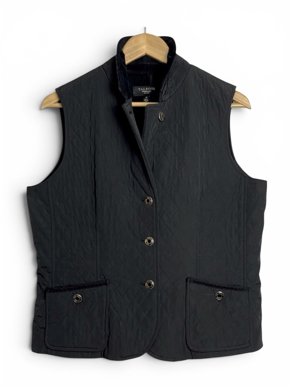 Talbots Petite Quilted Equestrian Vest Black Size M Excellent Condition